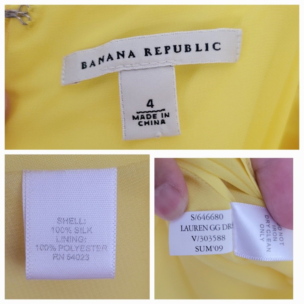 Banana Republic 100% Silk Yellow Lauren GG Mini Dress Fit & Flare Size 4 - Picture 6 of 14
